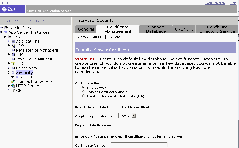 Figure shows the page for installing a server certificate. 
